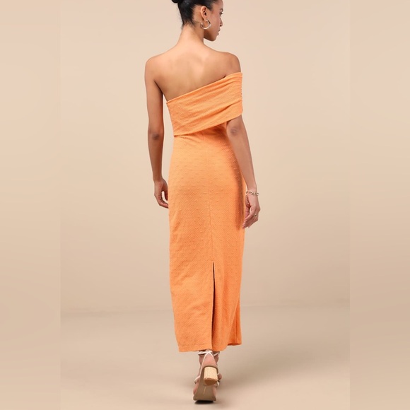 Lulus Domicia Light Orange Ribbed One-Shoulder Maxi Dress size large - Picture 3 of 6